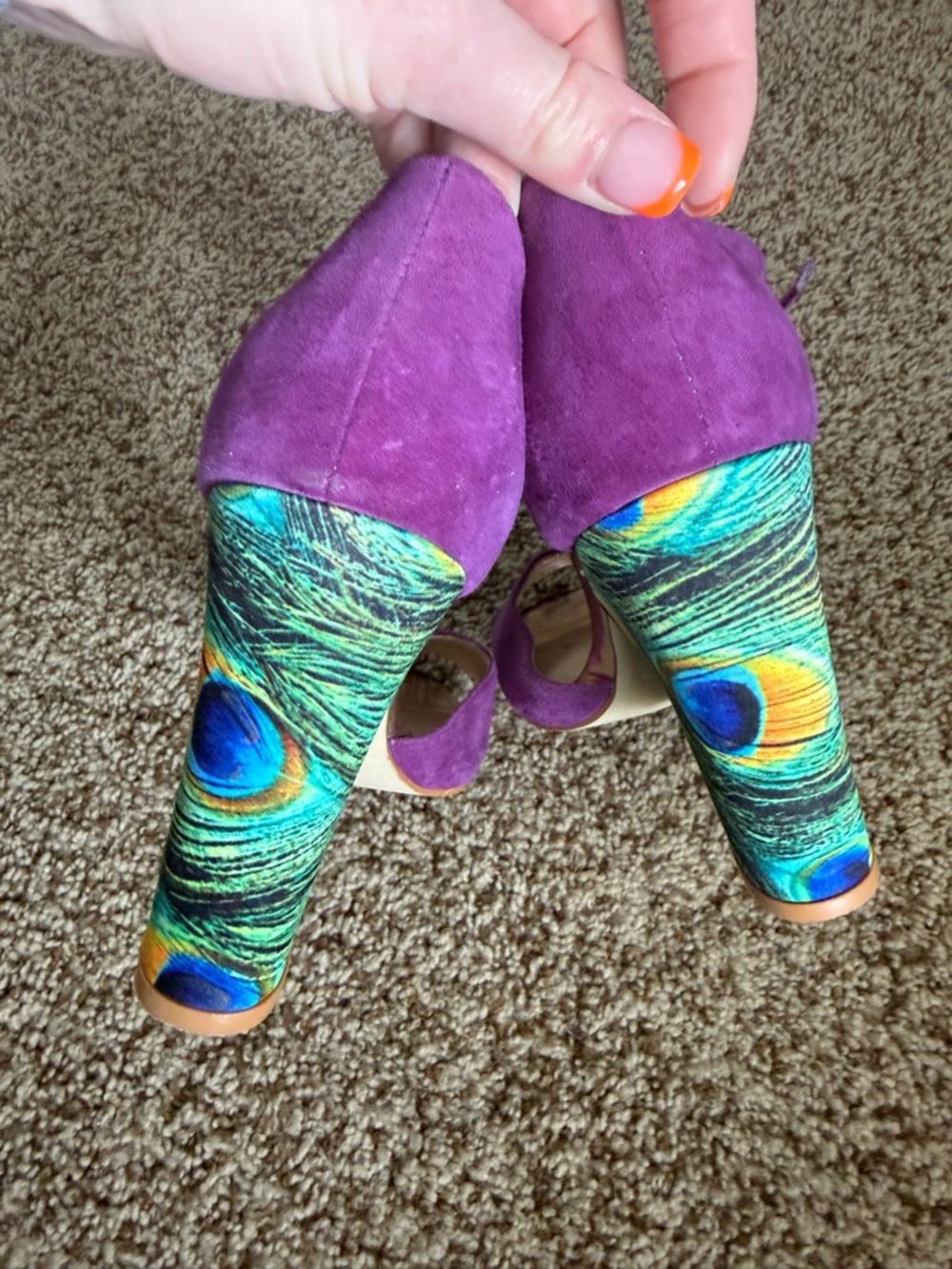 June Ambrose Purple Peacock Wedge Block Heel Women’s Size 9.5 - Picture 6 of 7